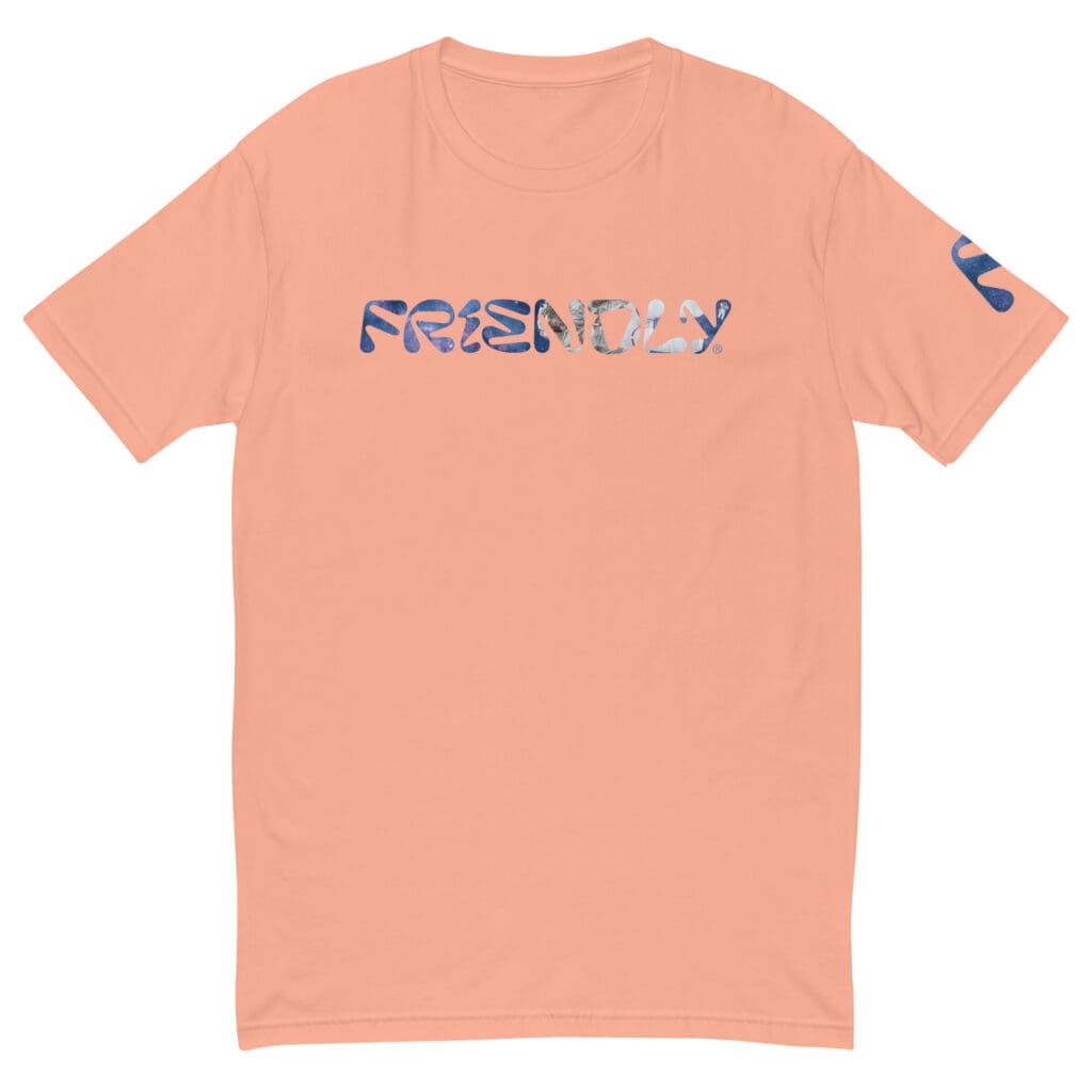 Desert Pink Friendly logo T-shirt with galaxy and astronaut