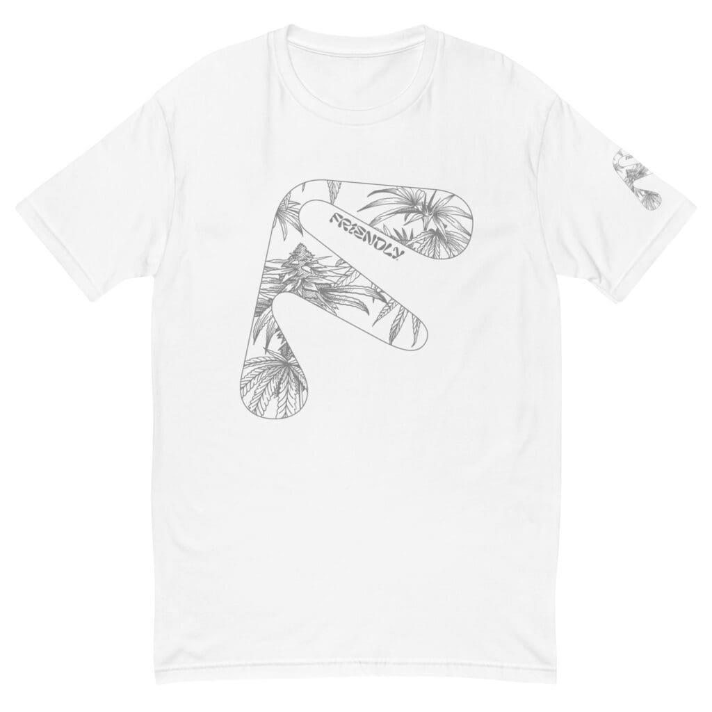 White Friendly T-shirt with grey hemp flower