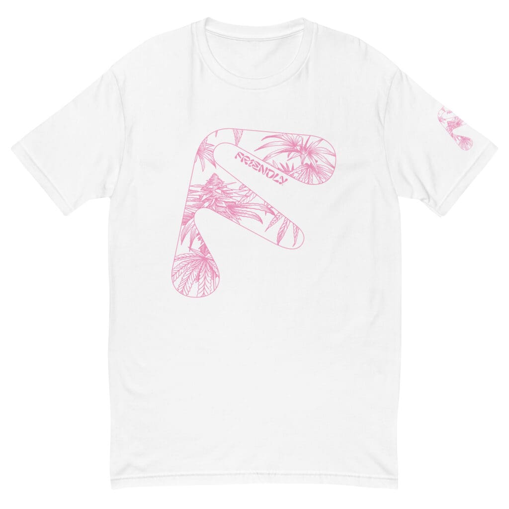 White Friendly T-shirt with pink hemp flower
