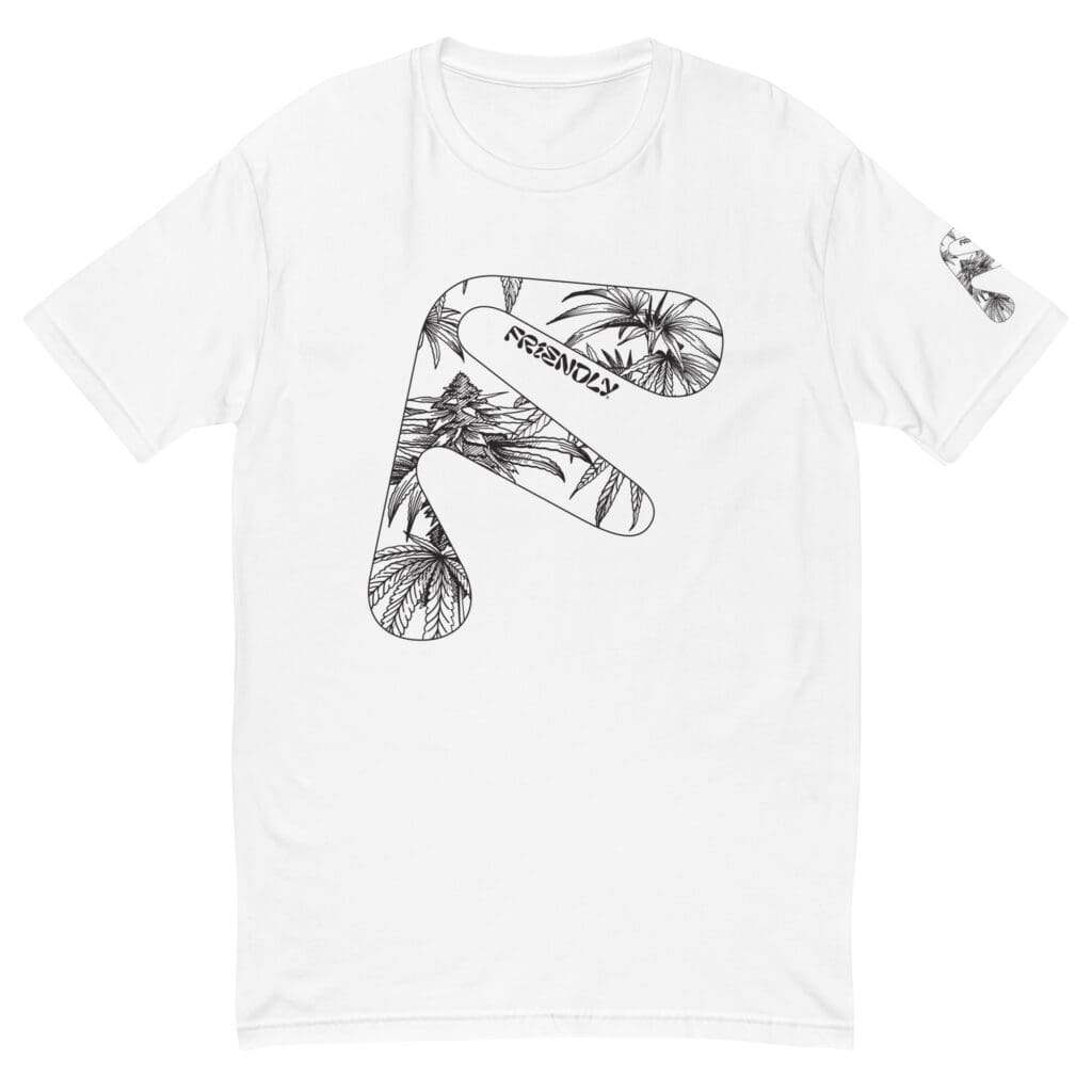 White Friendly T-shirt with black hemp flower
