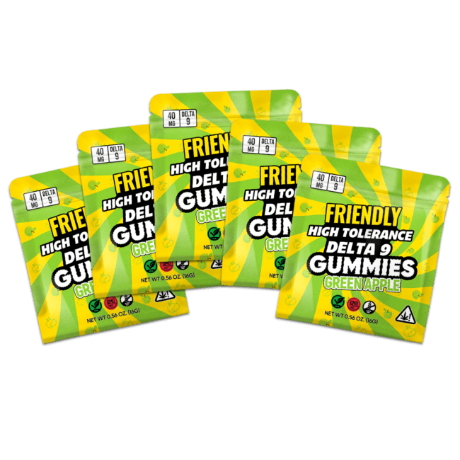 Delta 9 40MG Vegan Gummy Green Apple 5 Pack | Friendly Hemp