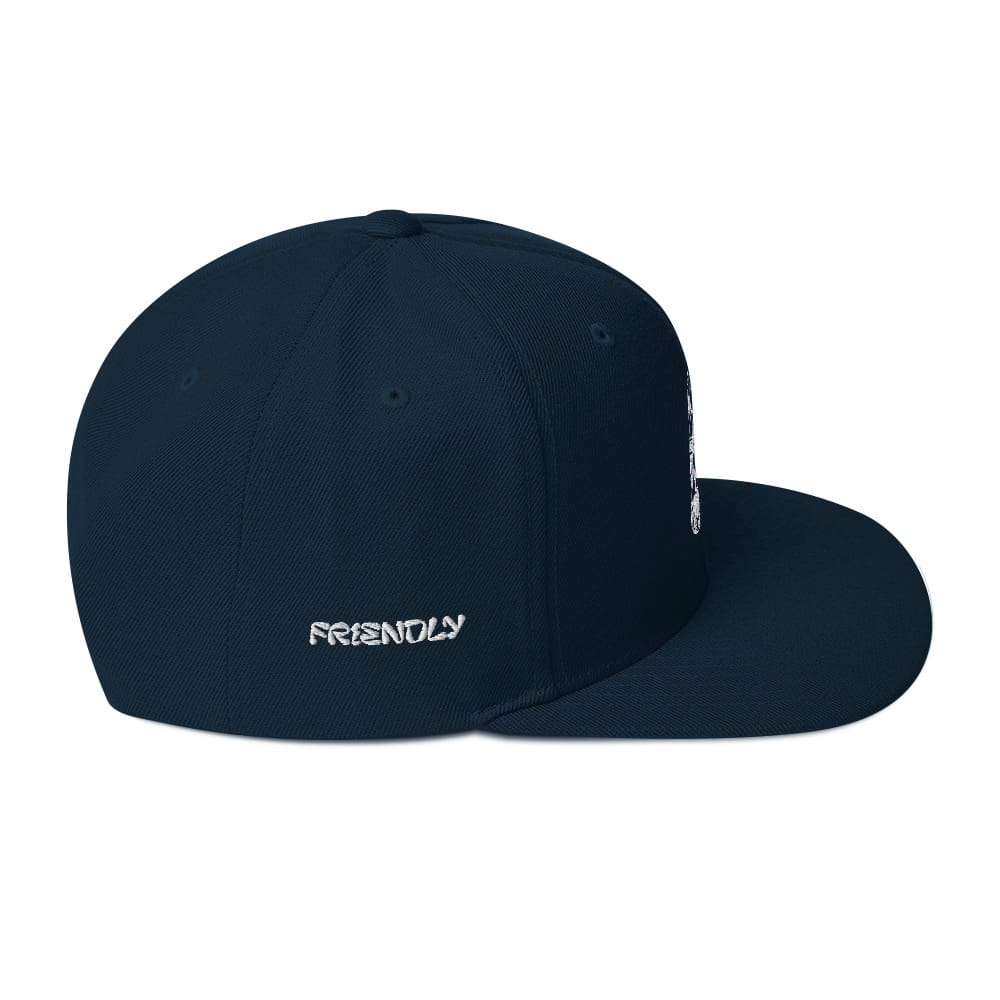 Dark Navy Friendly Snapback Hat with logo - White