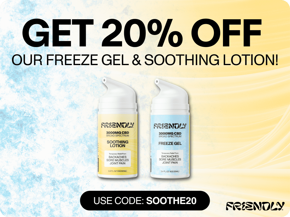 Graphic showing Friendly's Freeze Gel and Soothing Lotion, now 20% off