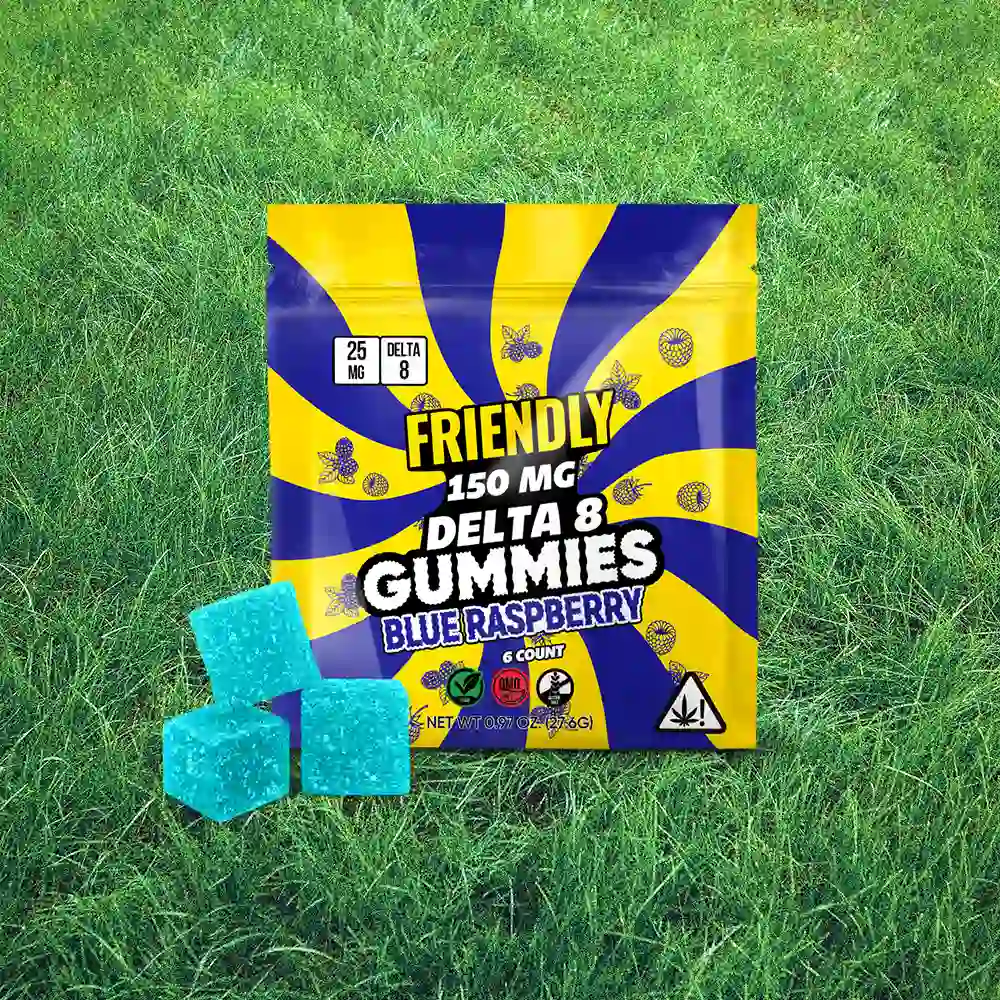 best-selling Delta 8 gummies on a green grass background.