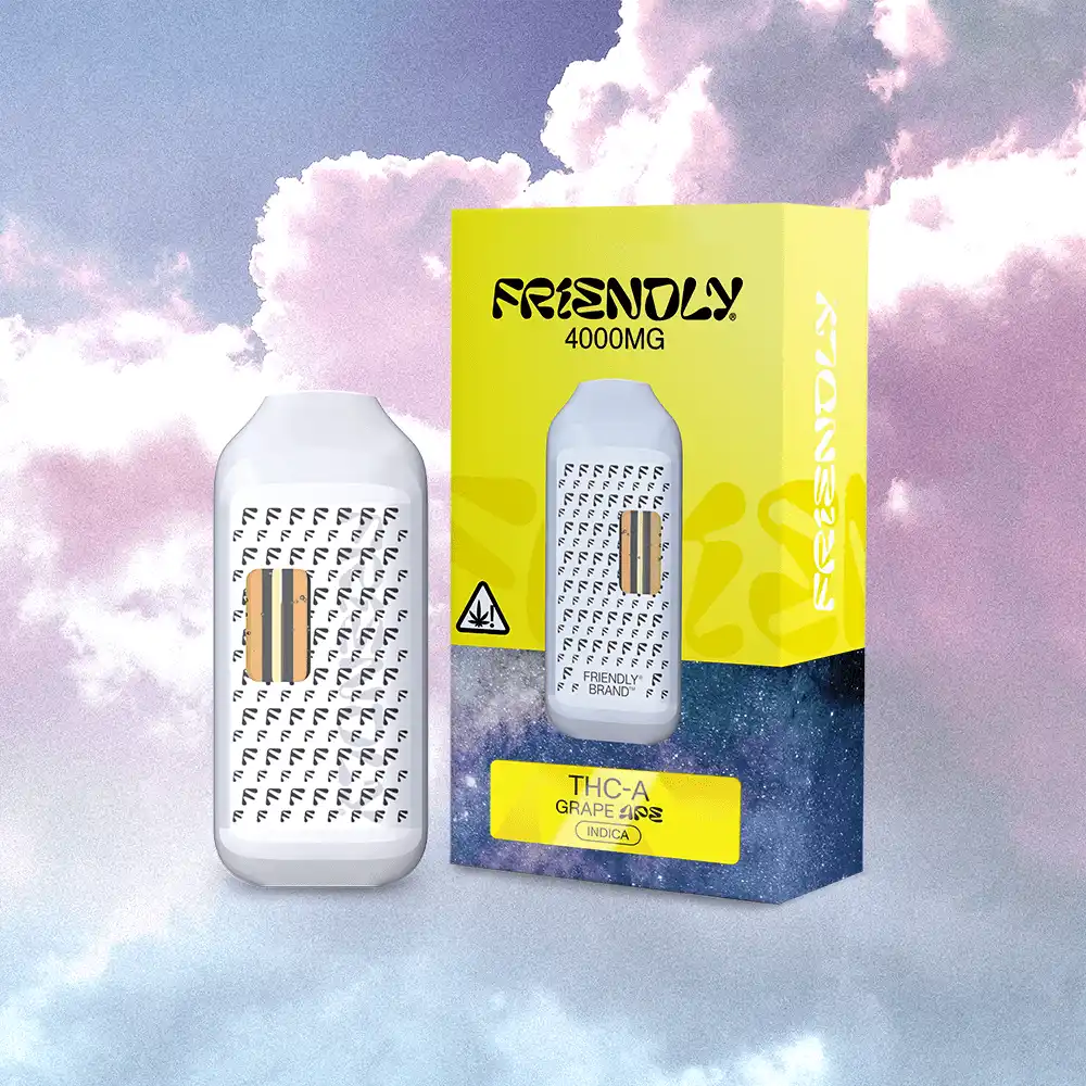 Image of Friendly Hemp's best-selling vape on a pink cloud background.